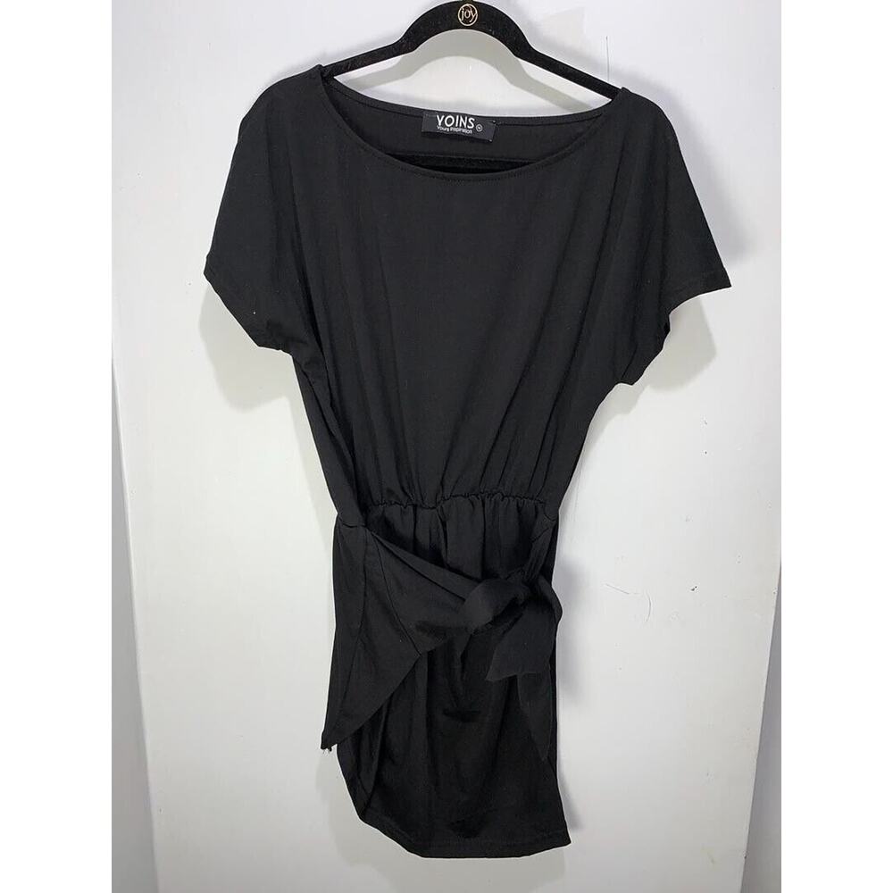Yoins Womens Black Short Sleeve Dress With Adjustable Waist Tie Belt Size M